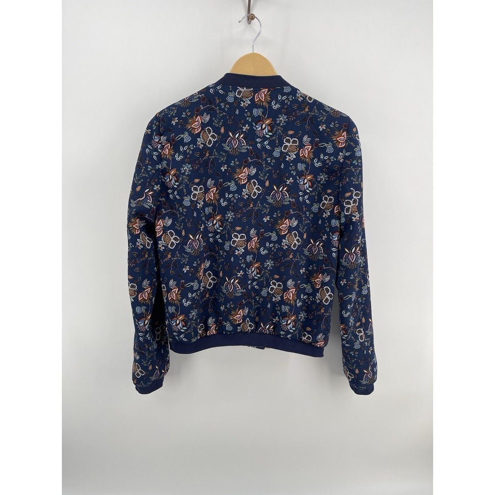 Zara Trafaluc Women's Floral Bomber Jacket Blue Zip Up Lightweight Size M - Picture 2 of 7